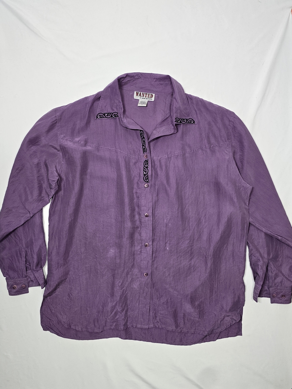 WANTED by Beads Beautiful Purple Silk Western Blouse Size Large